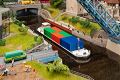 Flussfrachter mit Containern